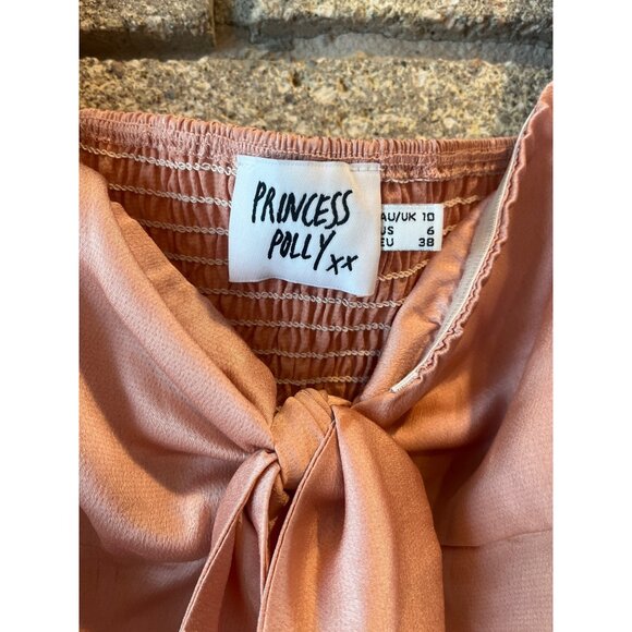 Princess Polly Mauve Long Sleeve Smocked Tie-Front Crop Top Size 6 AU/UK 10 - Picture 2 of 5